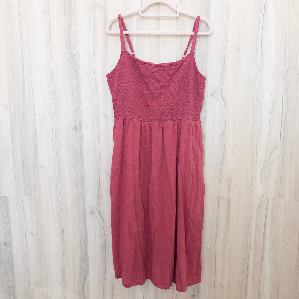 Old Navy Womens Midi‎ Dress Size XL Pink Smocked Boho Cottage Romantic Swiss Dot